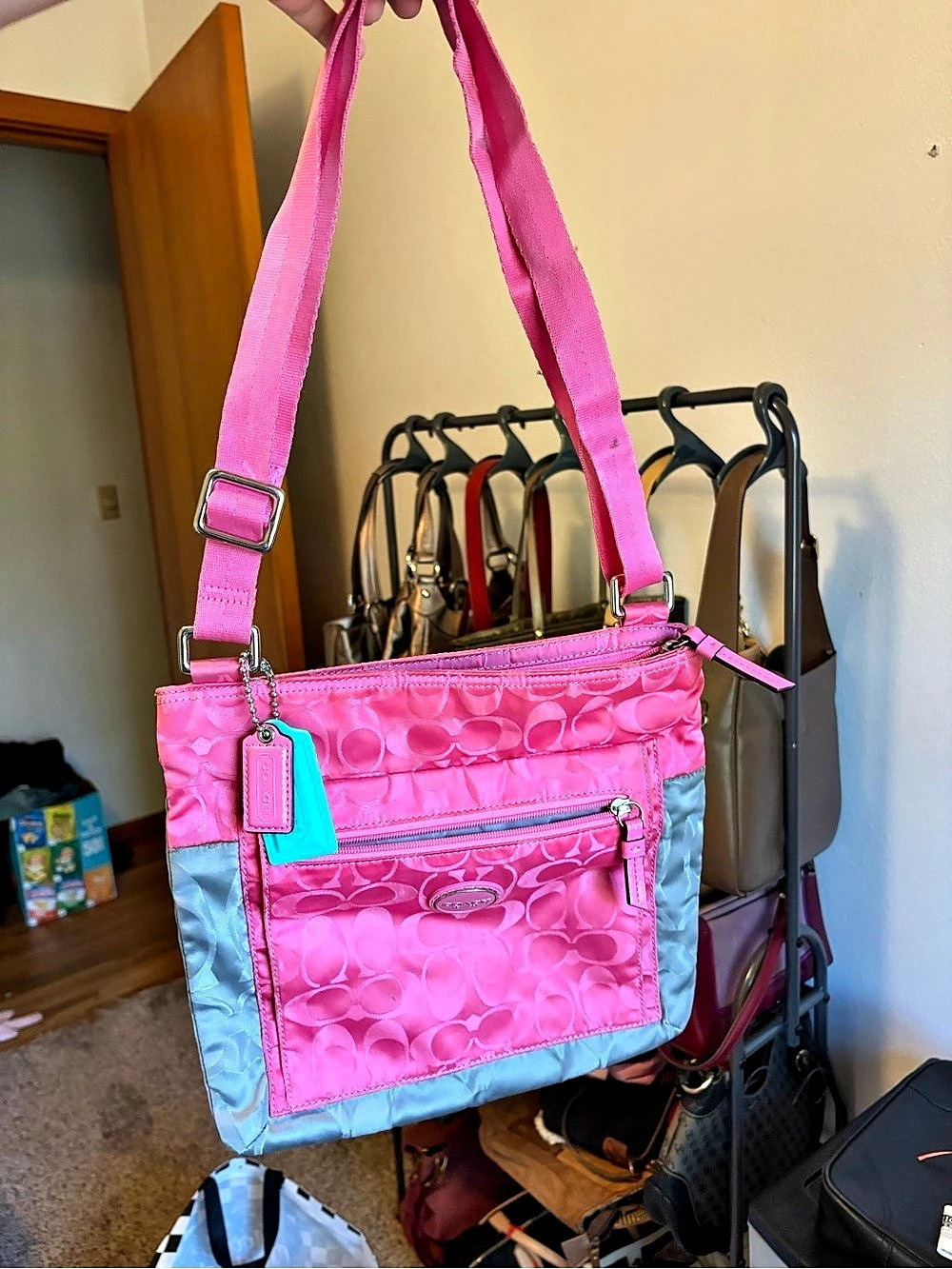 Coach Poppy Signature C Crossbody Bag Pink & Blue